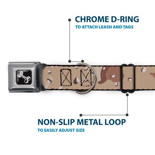 Dog Bone Black Silver Seatbelt Buckle Collar - Desert Camo Tans Browns For Sale - Image 5