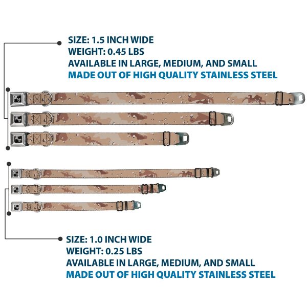 Dog Bone Black Silver Seatbelt Buckle Collar - Desert Camo Tans Browns For Sale - Image 3