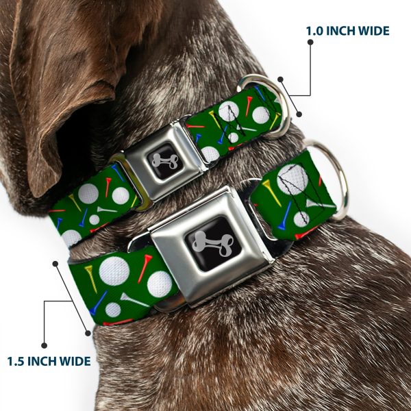 Dog Bone Black Silver Seatbelt Buckle Collar - Golf Balls Tees Scattered Green Multi Color Cheap - Image 2