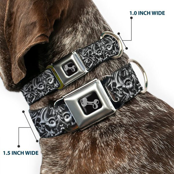 Dog Bone Black Silver Seatbelt Buckle Collar - Sleeve Skulls Black Gray Hot on Sale - Image 2