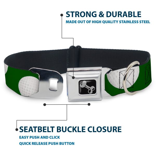 Dog Bone Black Silver Seatbelt Buckle Collar - Golf Balls Scattered Green White For Sale - Image 4