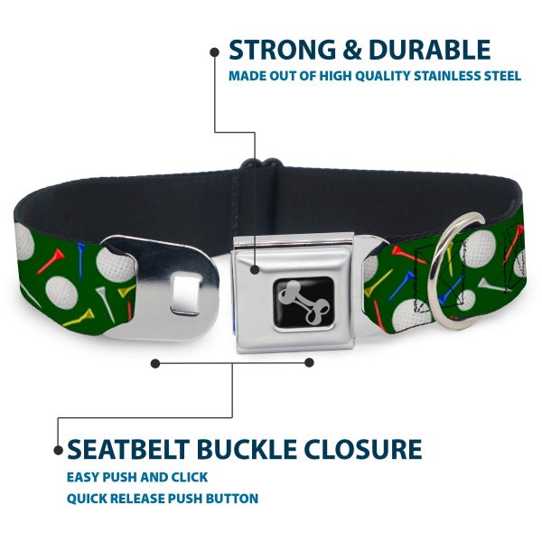 Dog Bone Black Silver Seatbelt Buckle Collar - Golf Balls Tees Scattered Green Multi Color Cheap - Image 4