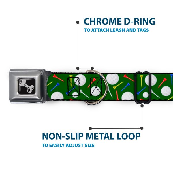 Dog Bone Black Silver Seatbelt Buckle Collar - Golf Balls Tees Scattered Green Multi Color Cheap - Image 5