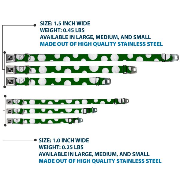 Dog Bone Black Silver Seatbelt Buckle Collar - Golf Balls Scattered Green White For Sale - Image 3